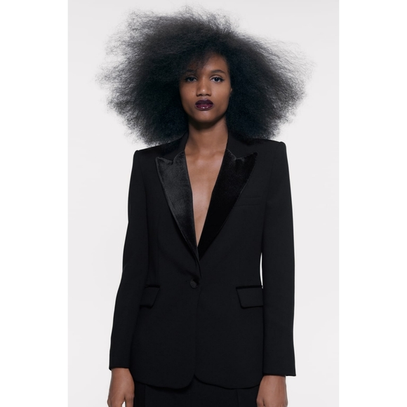 Zara Jackets & Blazers - Zara | Velvet Peak Lapel Collar Tuxedo Blazer
